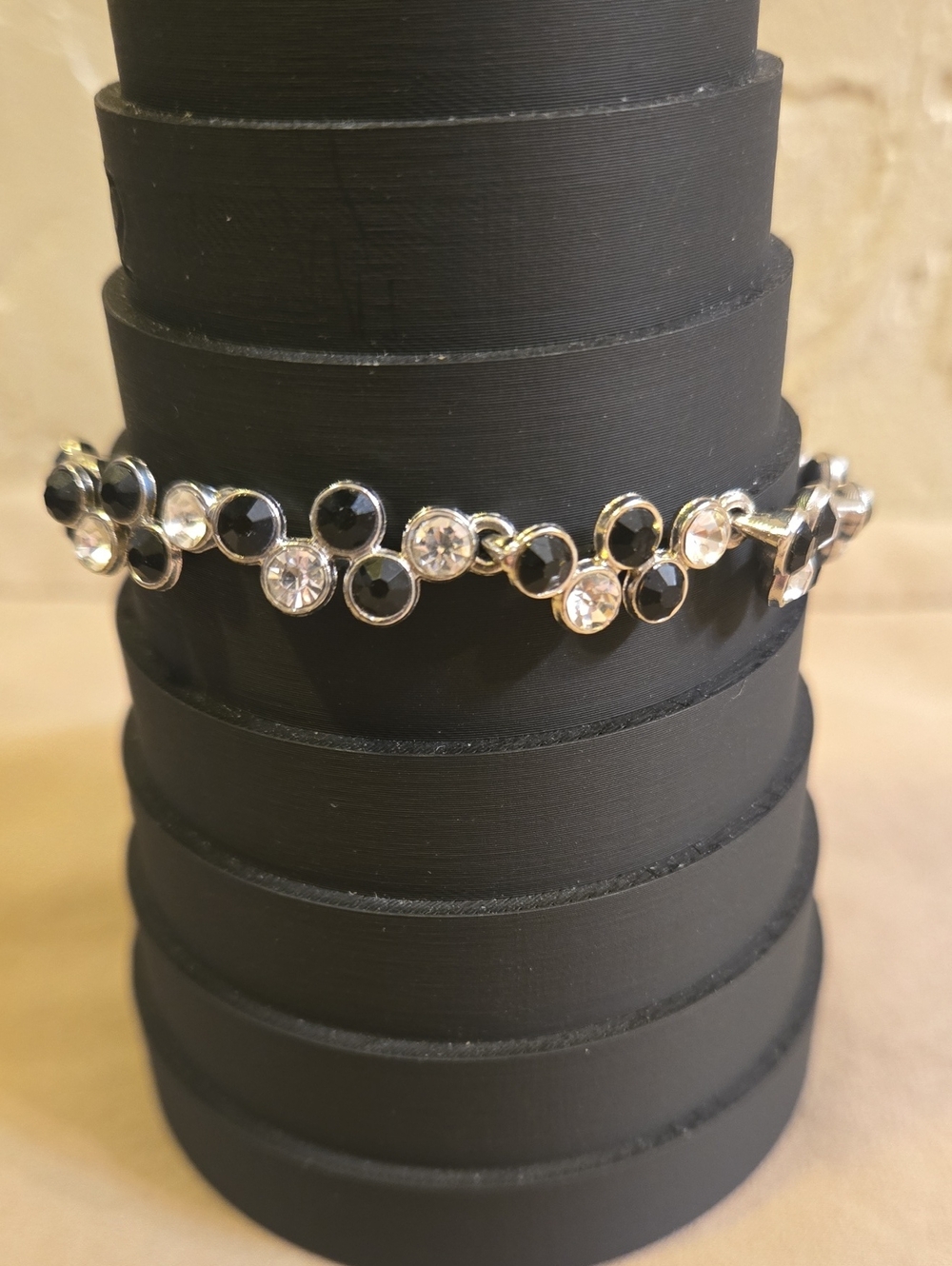 Silver-Tone Bracelet with Black and Clear Crystals - Women Jewelry